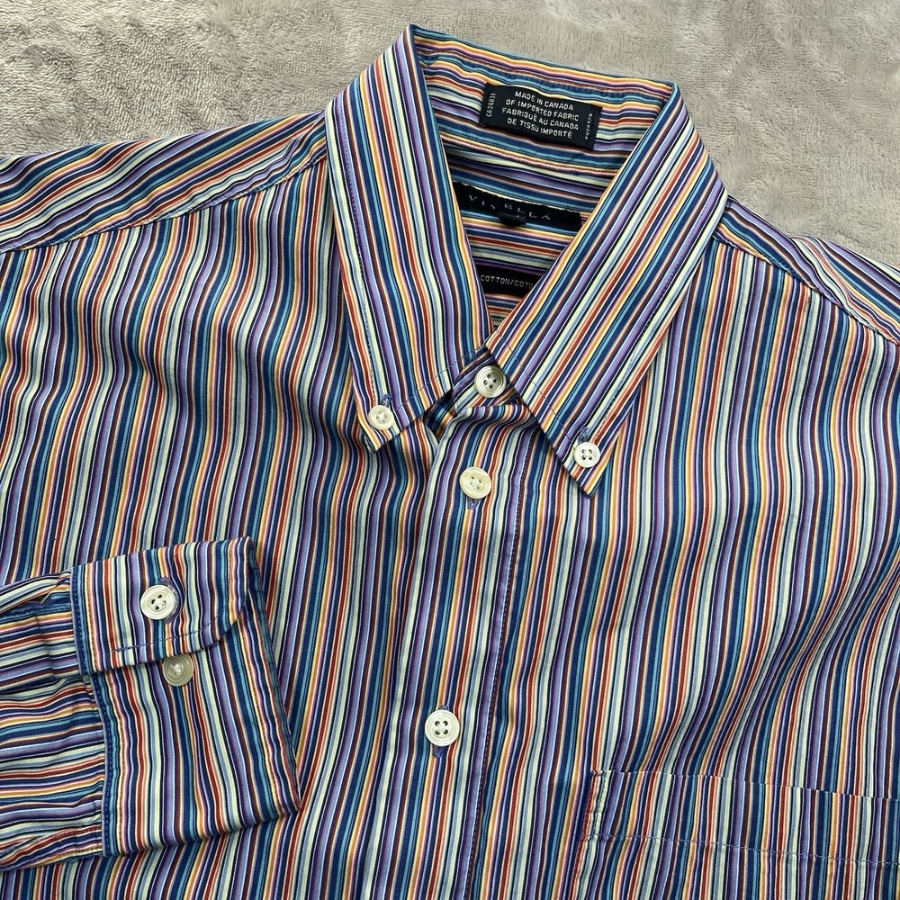 Viyella Shirt Mens Medium Multicolored Cotton‎ Striped Button Down